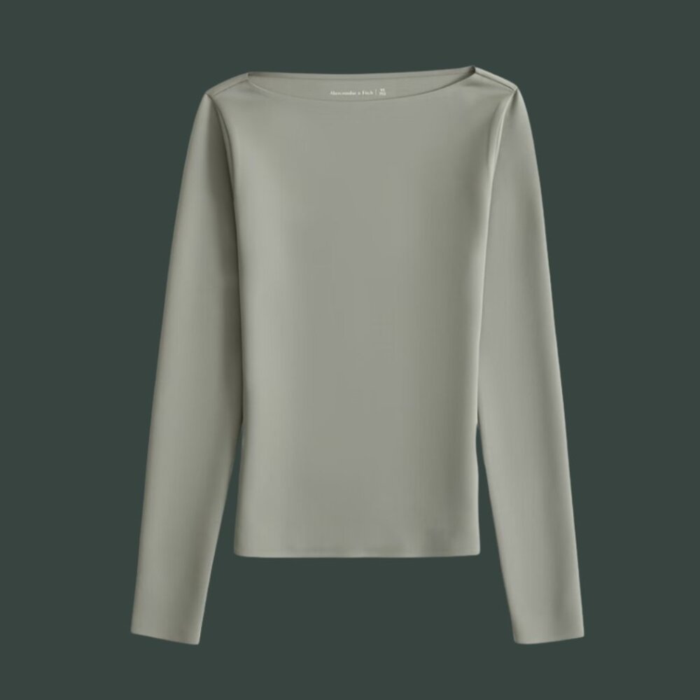 Abercrombie & Fitch Sculpt Matte Slash Top | "Frosty Olive" Green | Size Medium